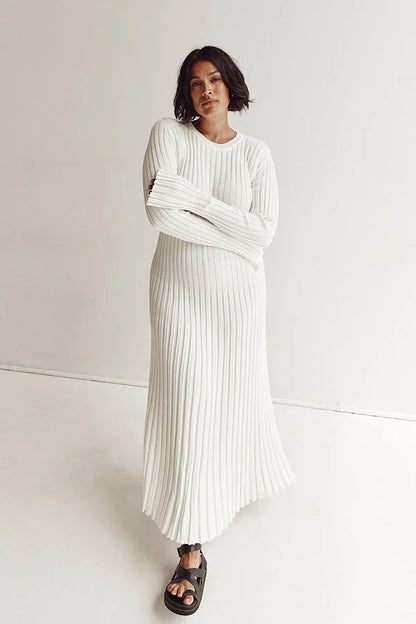 Camelia | Gebreide Maxi Jurk met Lange Mouwen