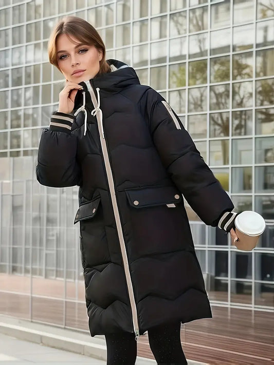Winter gewatteerde dames puffer jacket met lange pasvorm en capuchon