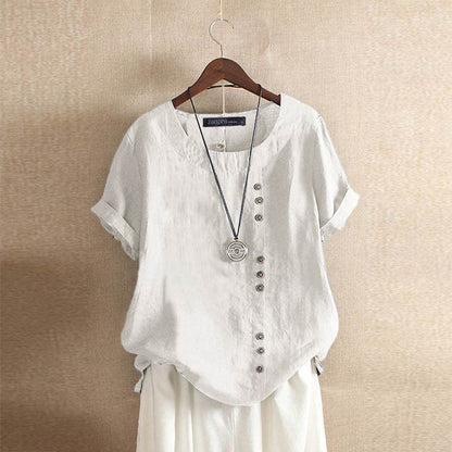 Lia | Casual Linnen Top met Asymmetrische Knopen