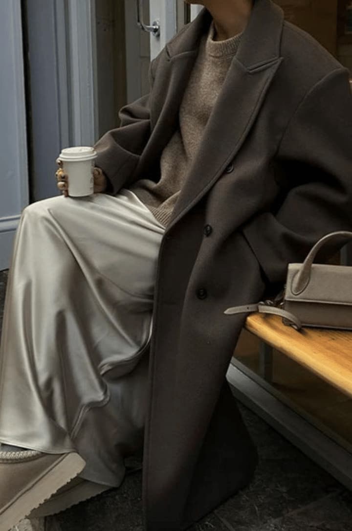 Lange Oversized Elegante Vrouwen Wollen Jas met Knopen
