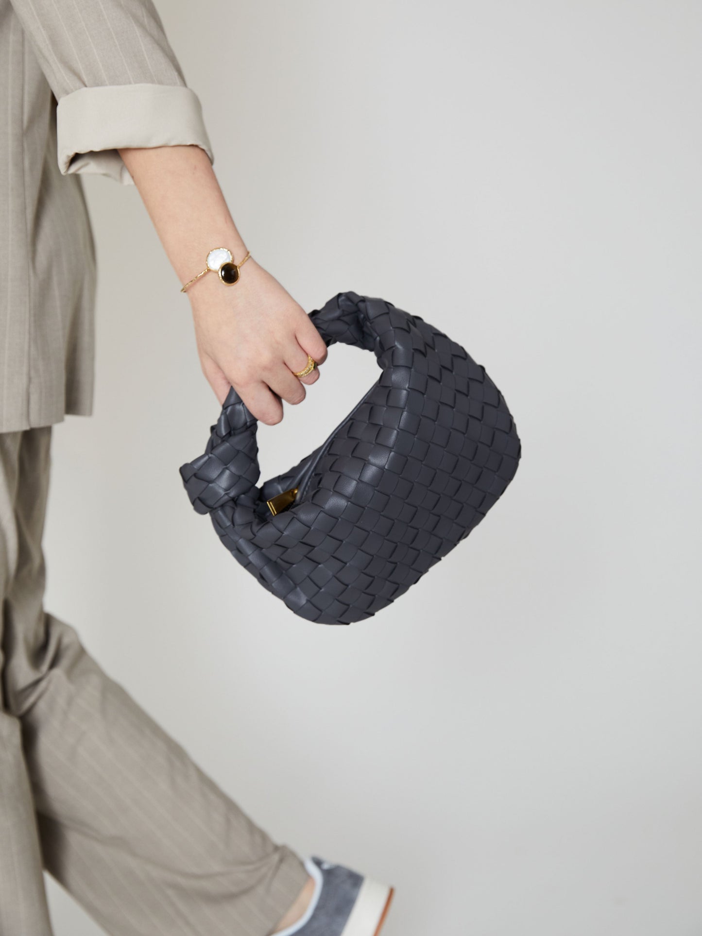Viola | Elegant Dark Gray Woven Handbag