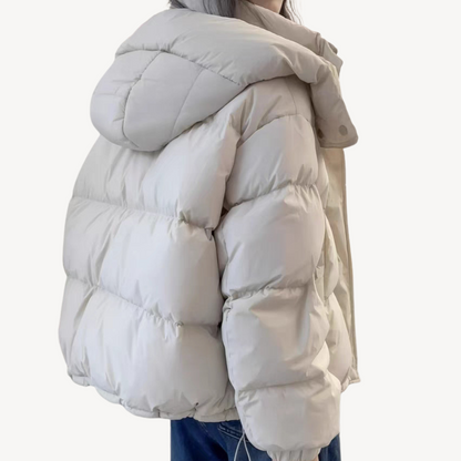 Oversized Dames Puffer Jas met Hoge Kraag en Rits