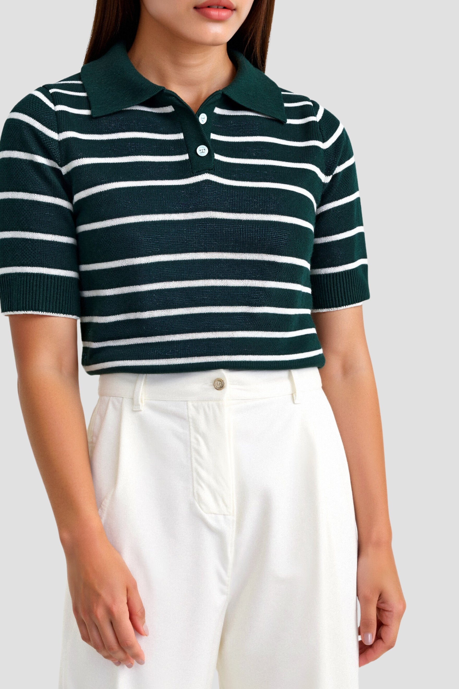 Polo rayé vert tendance pour femmes