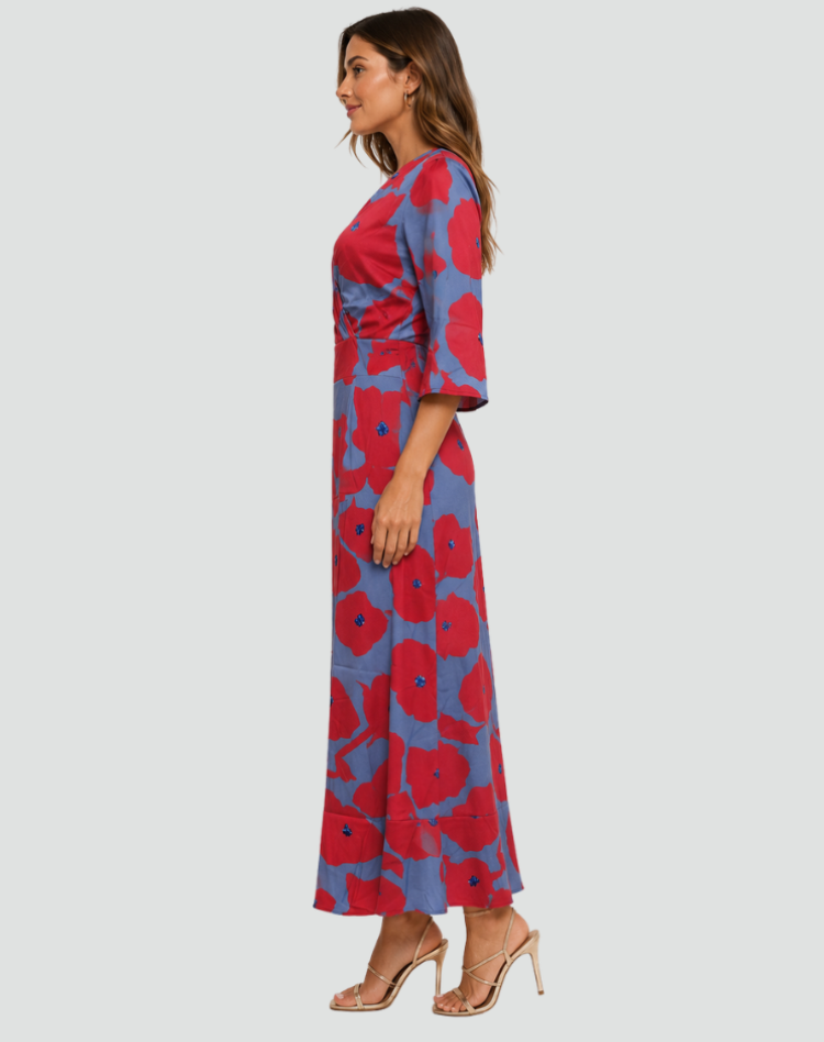 Robe maxi élégante pour femme avec col cache-cœur en V et ceinture à la taille