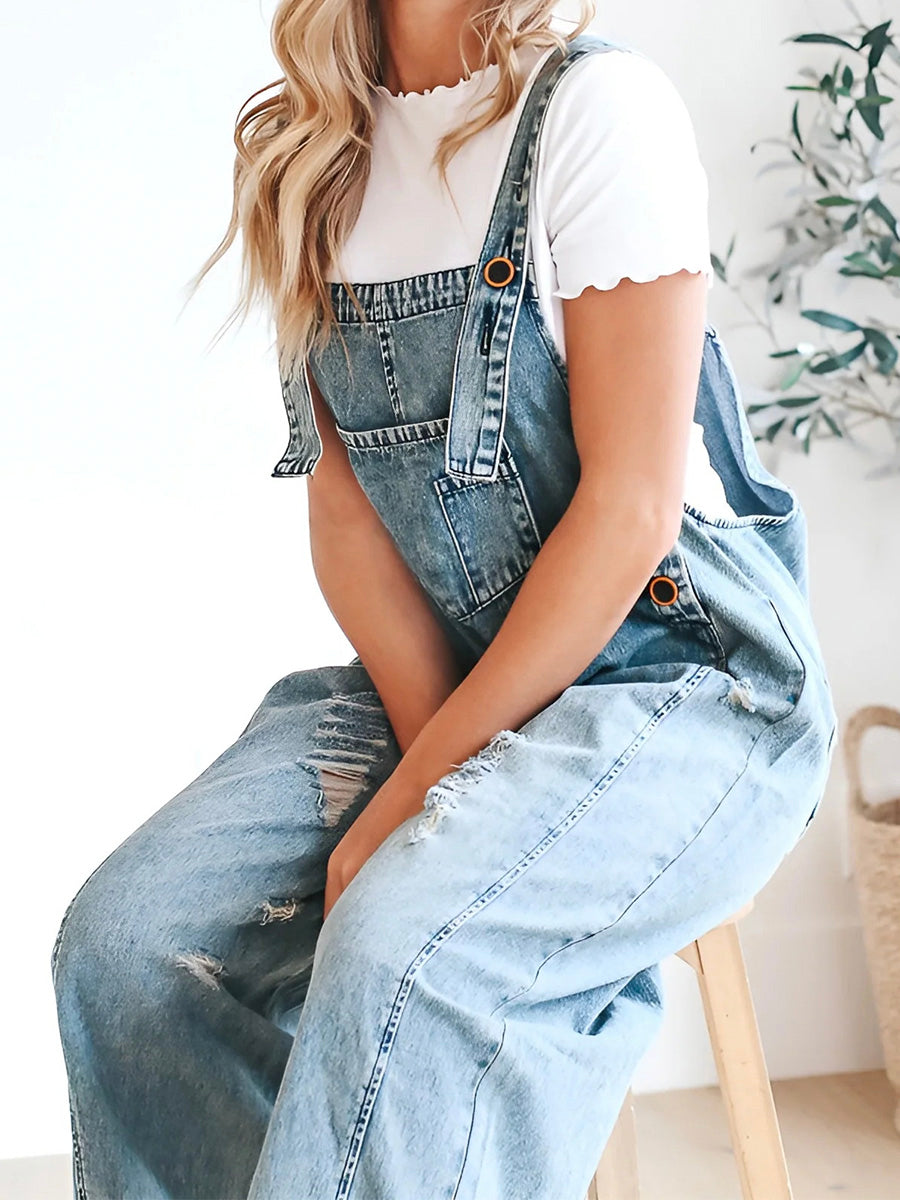 Comfortabele oversized jumpsuit met vintage denim look