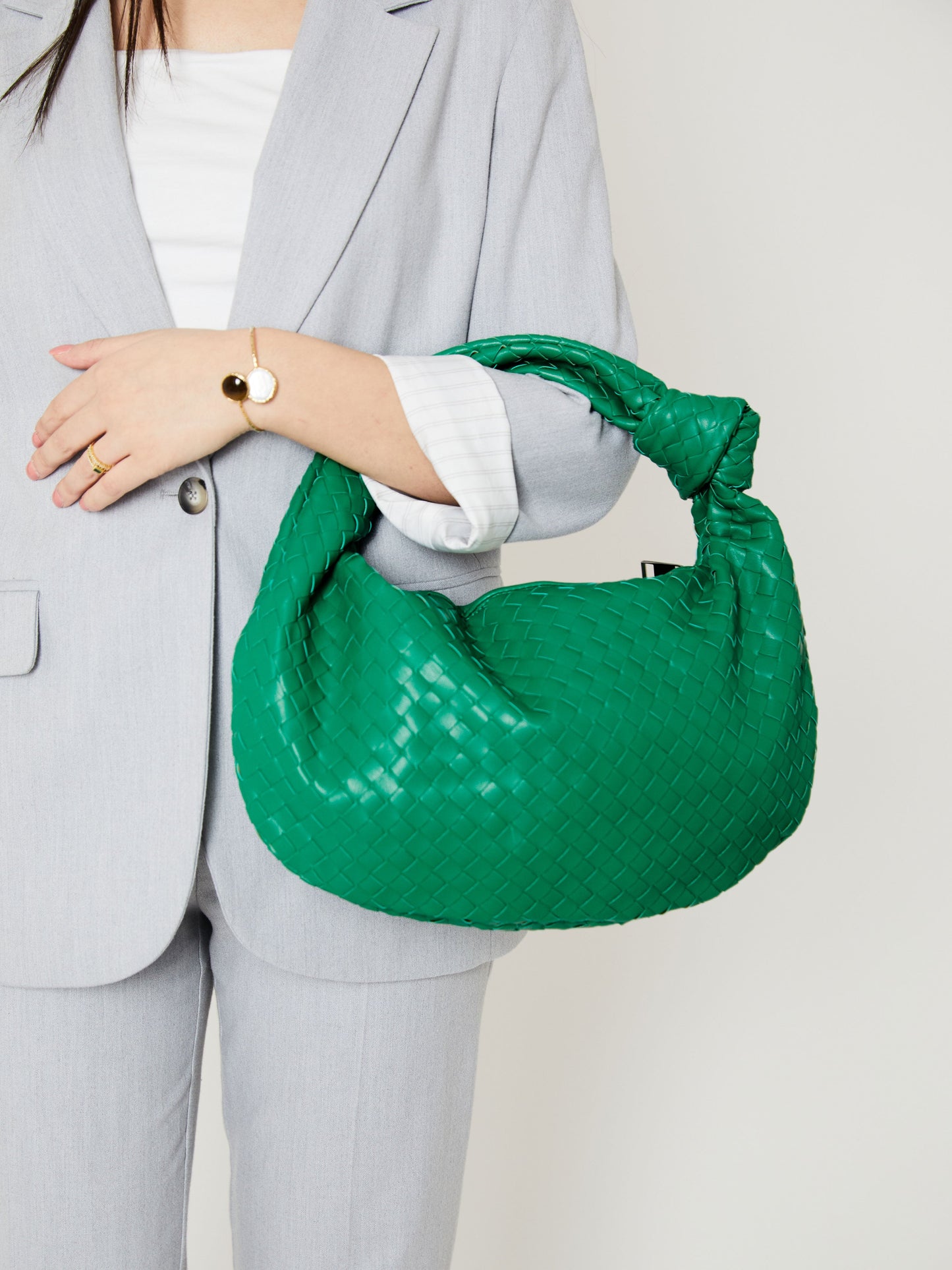 Viana | Bold Emerald Green Woven Handbag