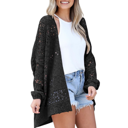 Luchtige comfortabele gebreide dames cardigan met boho details