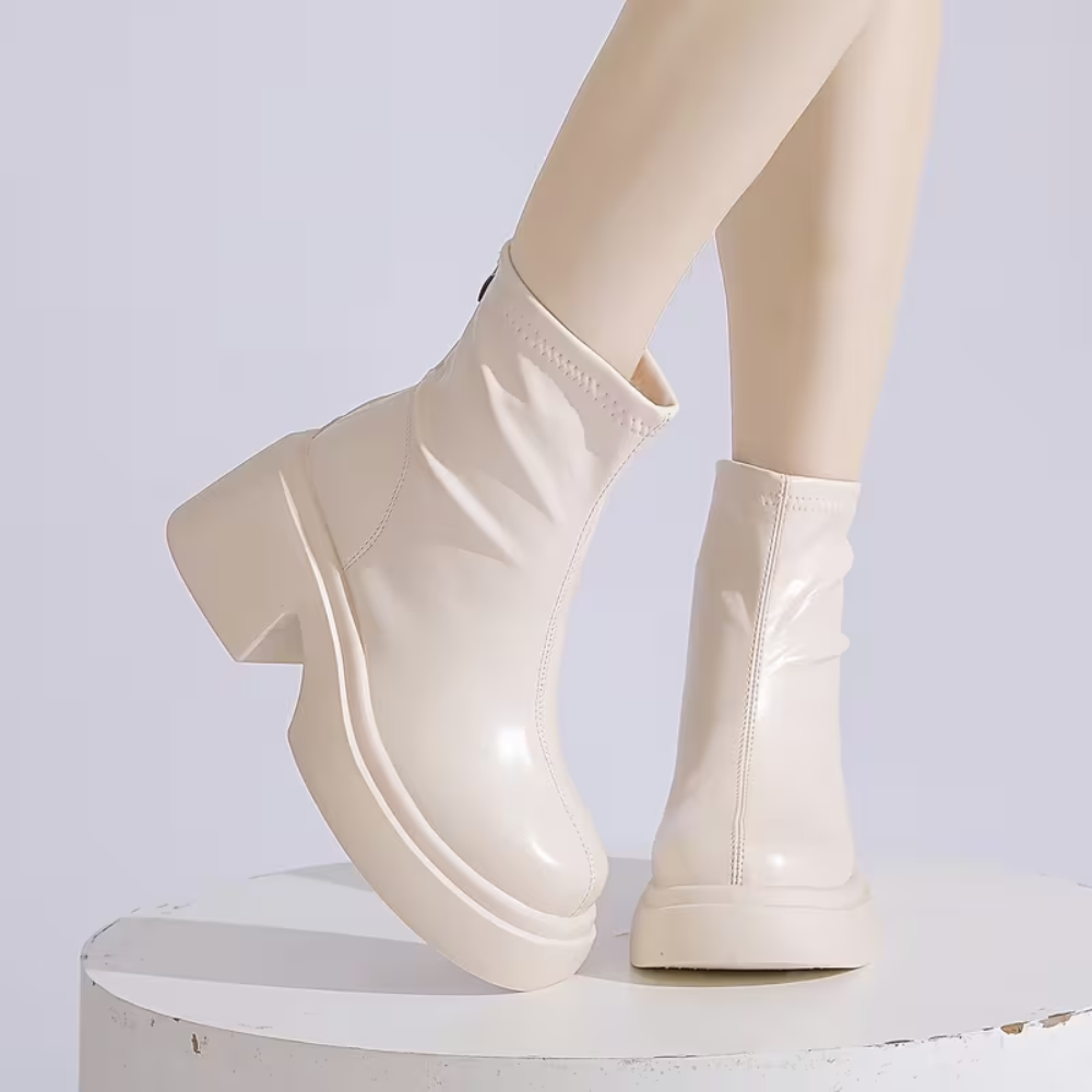 Elegant Women's Leather Ankle Boots With Warm Lining And Zipper