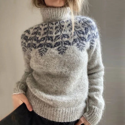 Knitted Warm Women's Turtleneck Sweater with Long Sleeves