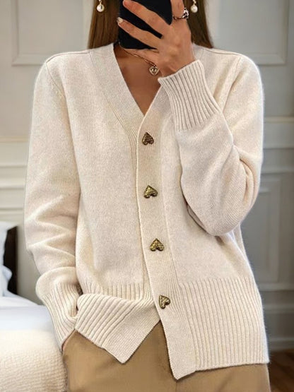 Dames Zachte Cardigan met Gouden Hart Knopen