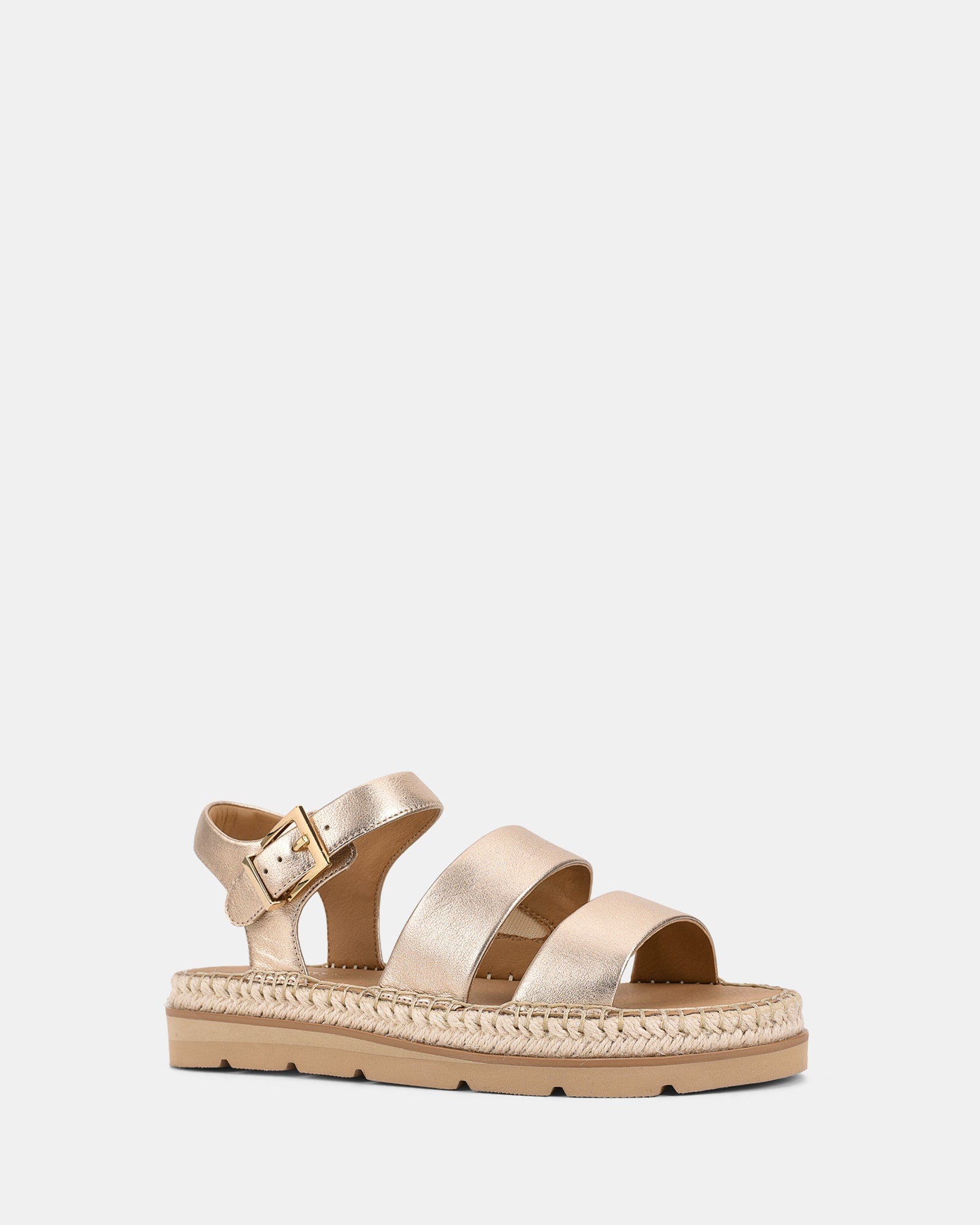 Stijlvolle Dames Goud Plateau Sandalen met Gesp en Gevlochten Rand
