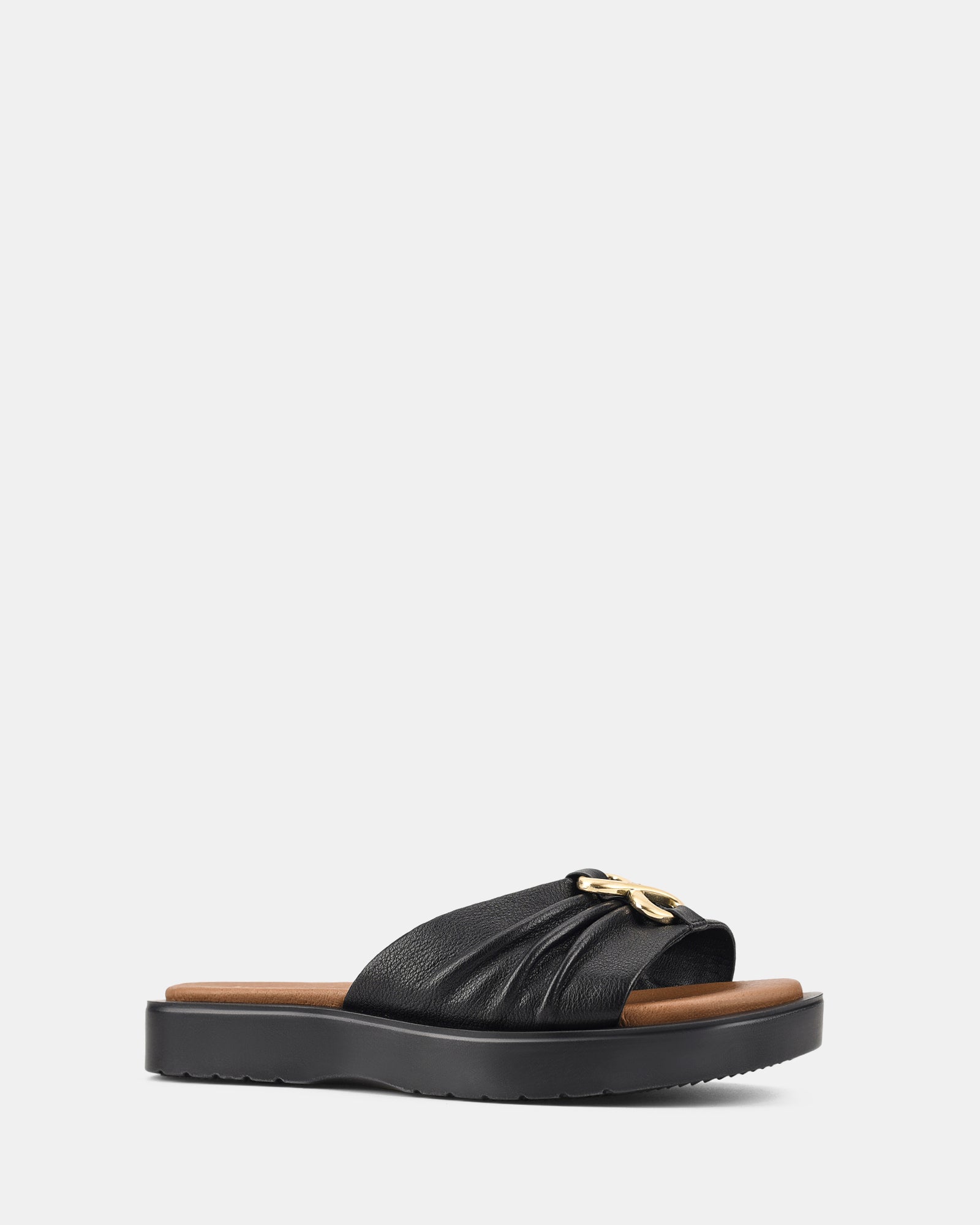 Dames Zwarte Sandalen met Golvende Zool en Gouden Gesp