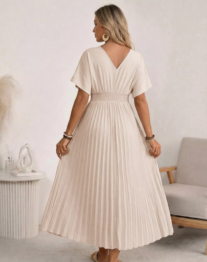 Luchtige Beige Midi Jurk Met V Hals En Knopen voor Vrouwen