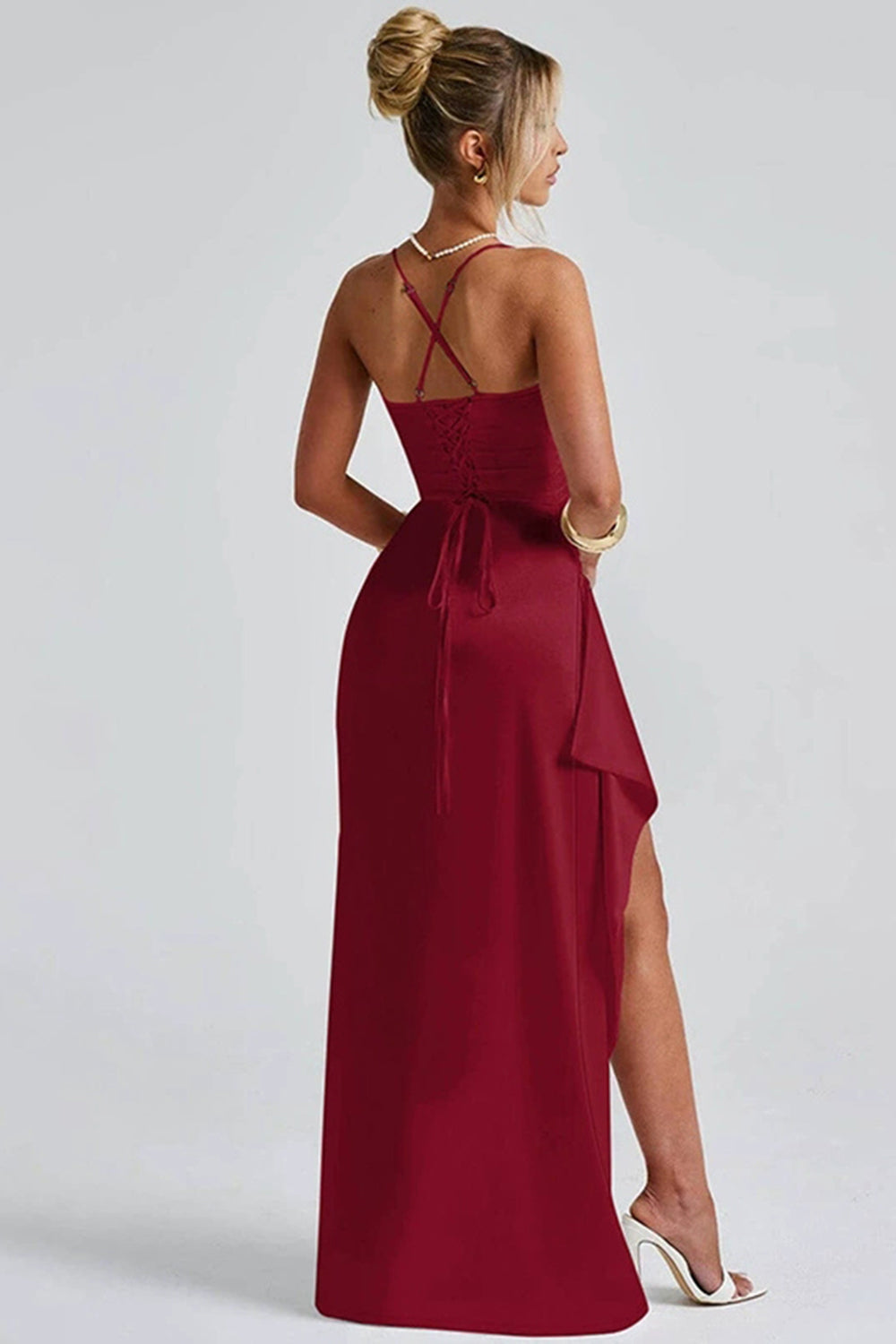 Elegante verfijnde dames avond jurk met split