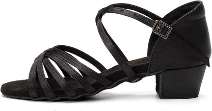 Black Women's Elegant Sandals with Block Heel and Ankle Strap