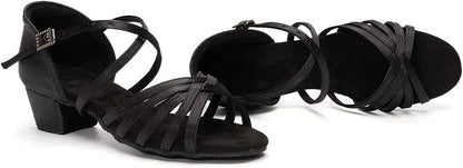 Black Women's Elegant Sandals with Block Heel and Ankle Strap