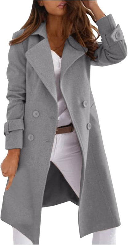 Chique Elegante Vrouwen Wollen Jas met Knoopsluiting