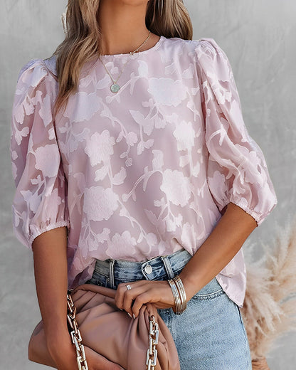 Luchtige Elegante Dames Bloemen Blouse Met Pofmouwen