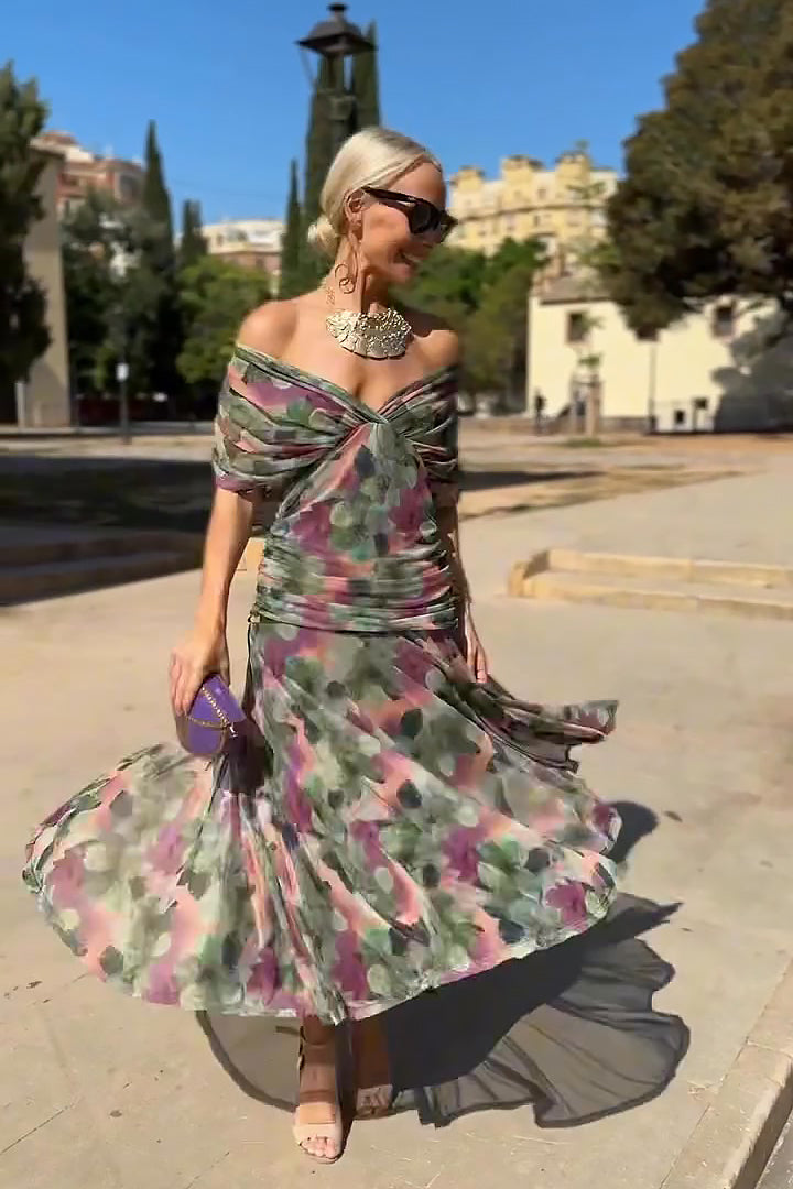 Robe maxi épaules dénudées élégante pour femmes avec coupe aérienne