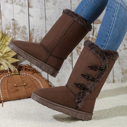 Warme Dames Winter Laarzen met Bontvoering en Gespen