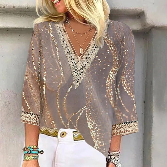 Esther | Glamoureuze Tuniek met Kant en Gouden Accenten