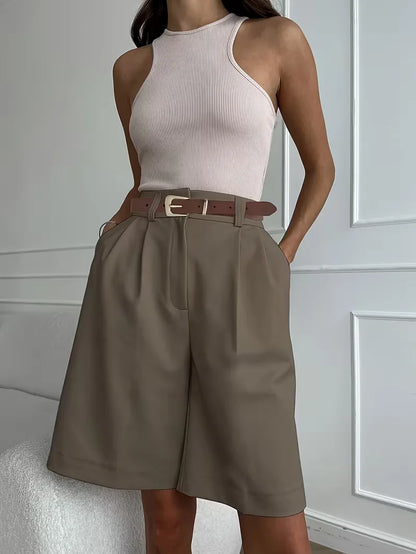 High-waisted straight leg shorts