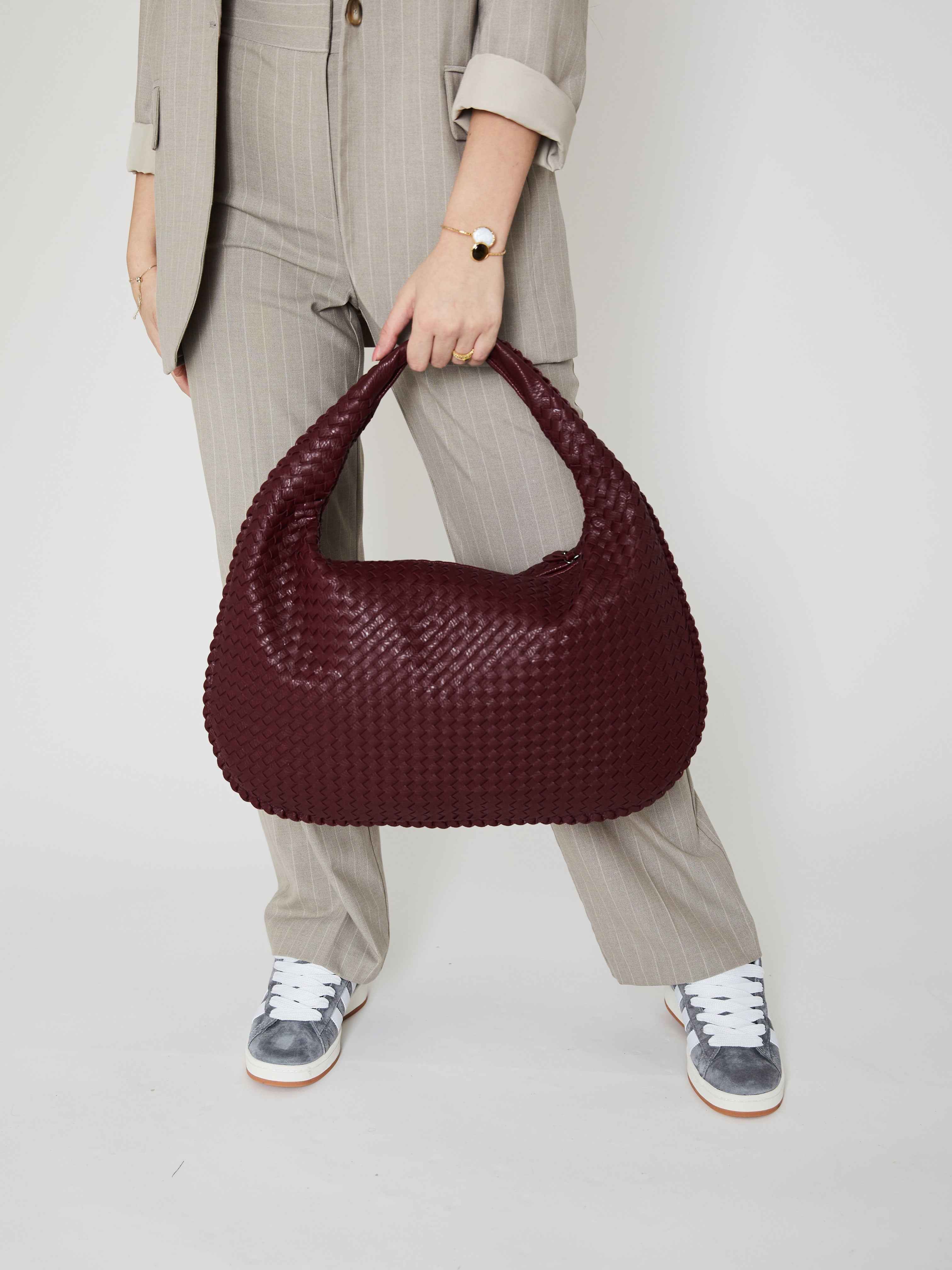Bordeauxrood Luxe Dames Handtas met Gevlochten Design