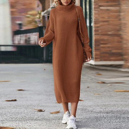 Warme Comfortabele Dames Maxi Sweater Jurk met Col