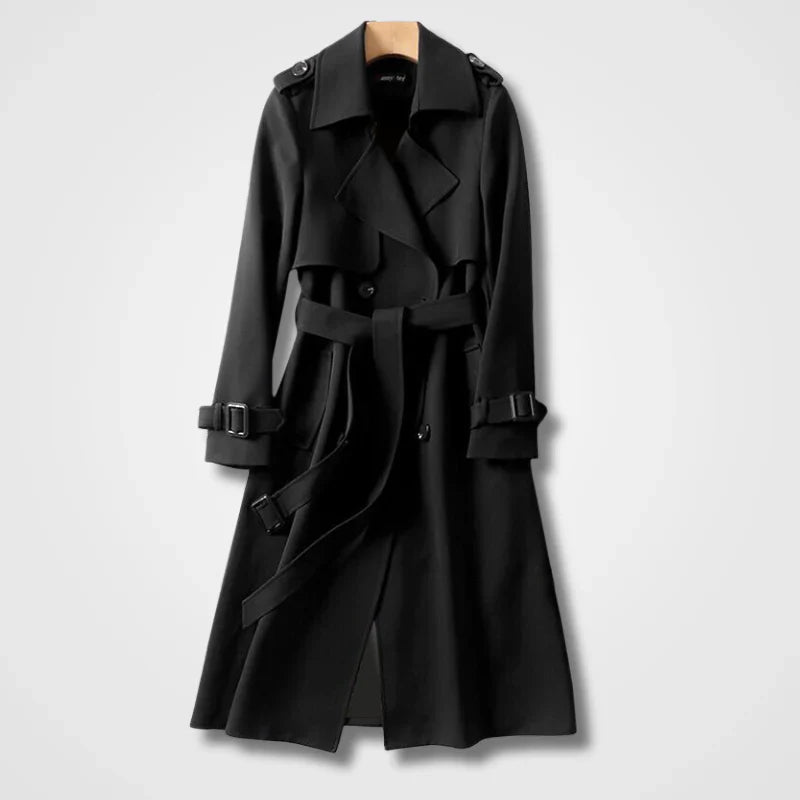Lange Elegante Dames Trenchcoat Met Ceintuur
