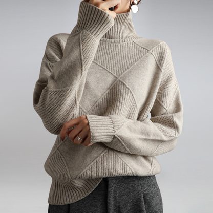 Comfortabele warme dames sweater met structuur en ronde hals