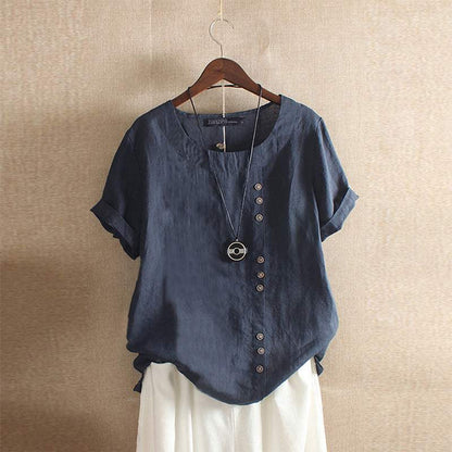 Lia | Casual Linnen Top met Asymmetrische Knopen
