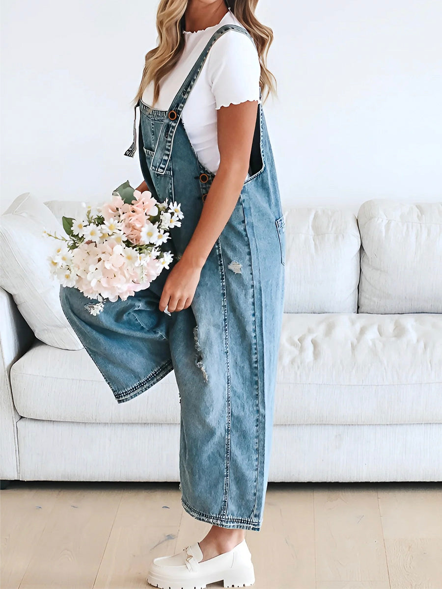 Comfortabele oversized jumpsuit met vintage denim look