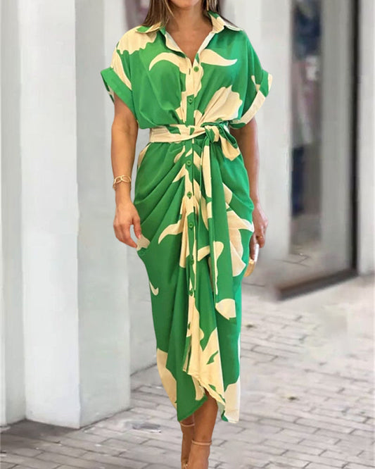 Robe d'été colorée légère pour femme avec ceinture et imprimé élégant