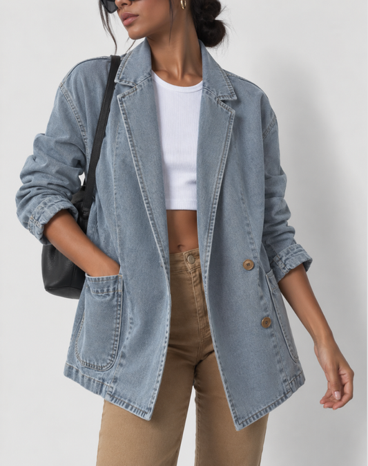 Casual Dames Denim Blazer met Lange Mouwen en Zakken
