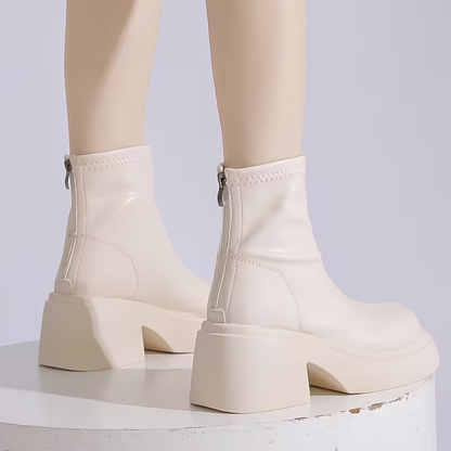 Elegant Women's Leather Ankle Boots With Warm Lining And Zipper