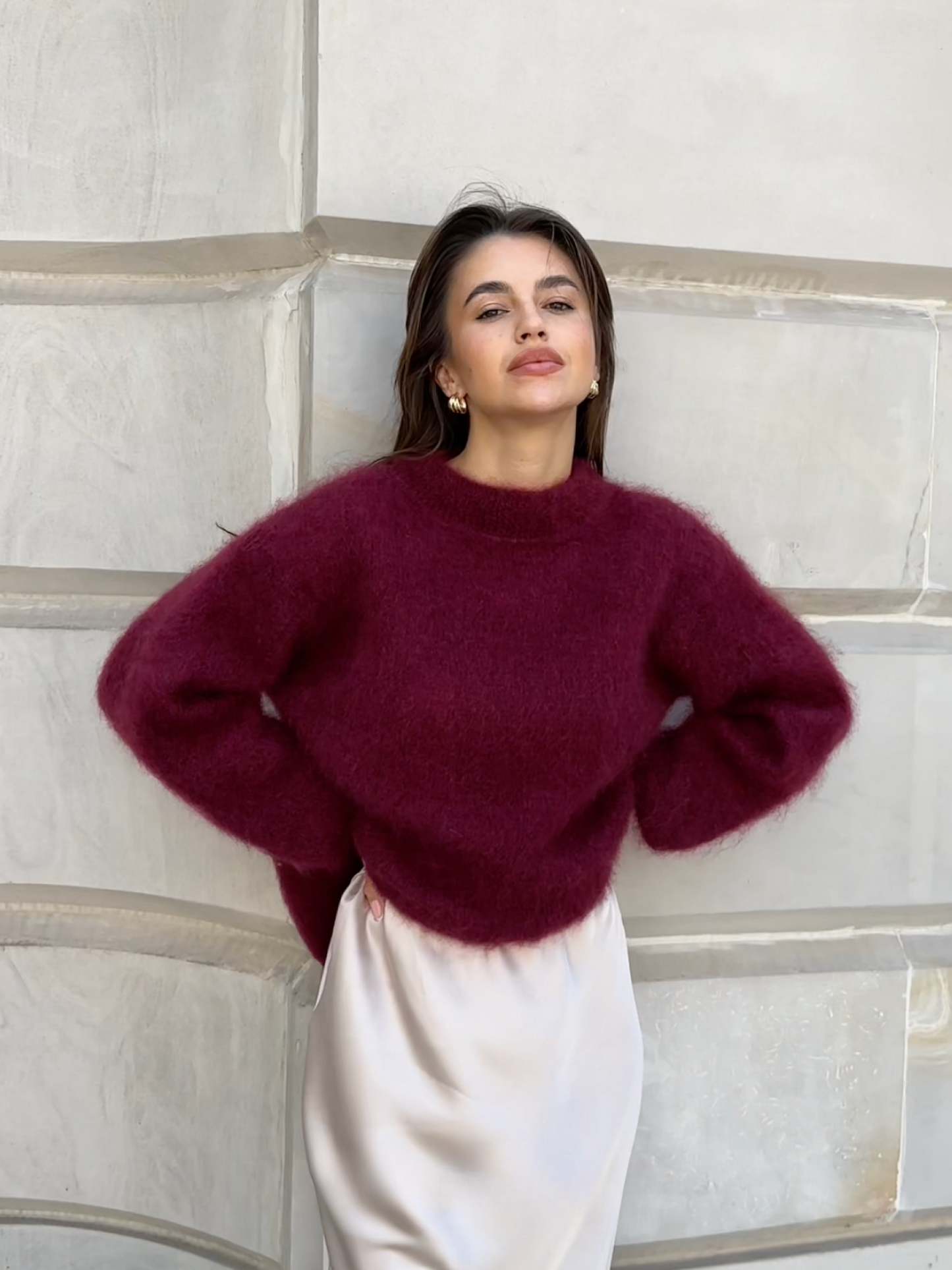 Luxe Oversized Dames Trui met Lange Mouwen en Ronde Hals
