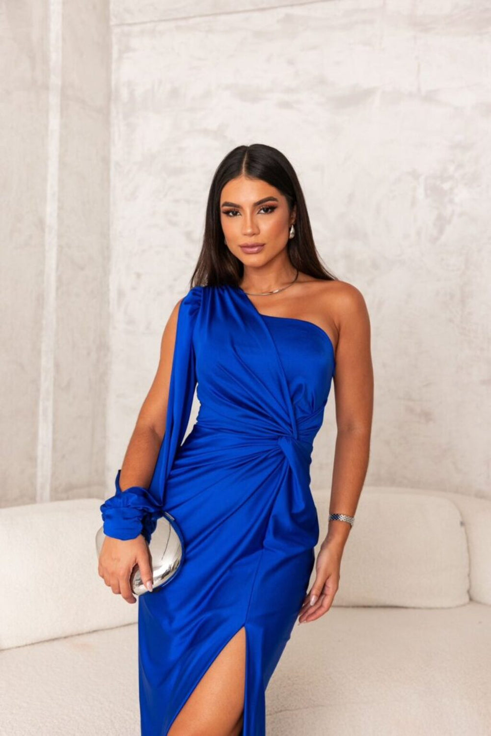 Lyca | Asymmetric Satin Evening Dress with Draping Gala Gown