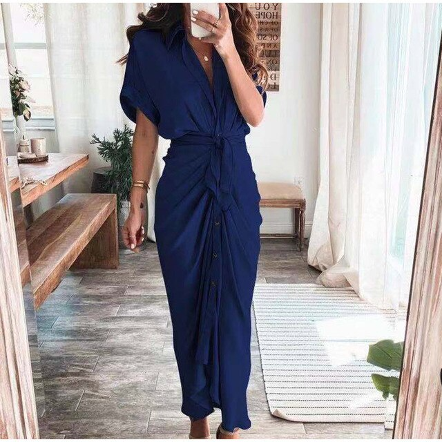Sjaan | Strakke Knopen Midi Jurk