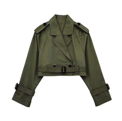 Trench-coat court moderne pour femmes avec revers classique