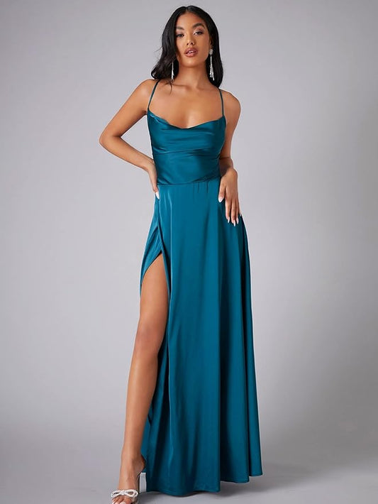 Faustina | Satijnen Maxi Jurk met Split