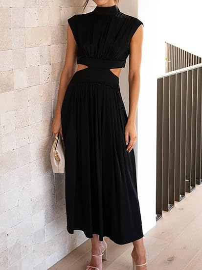 Maartje | Elegante Mouwloze Maxi Jurk met Hoge Halslijn