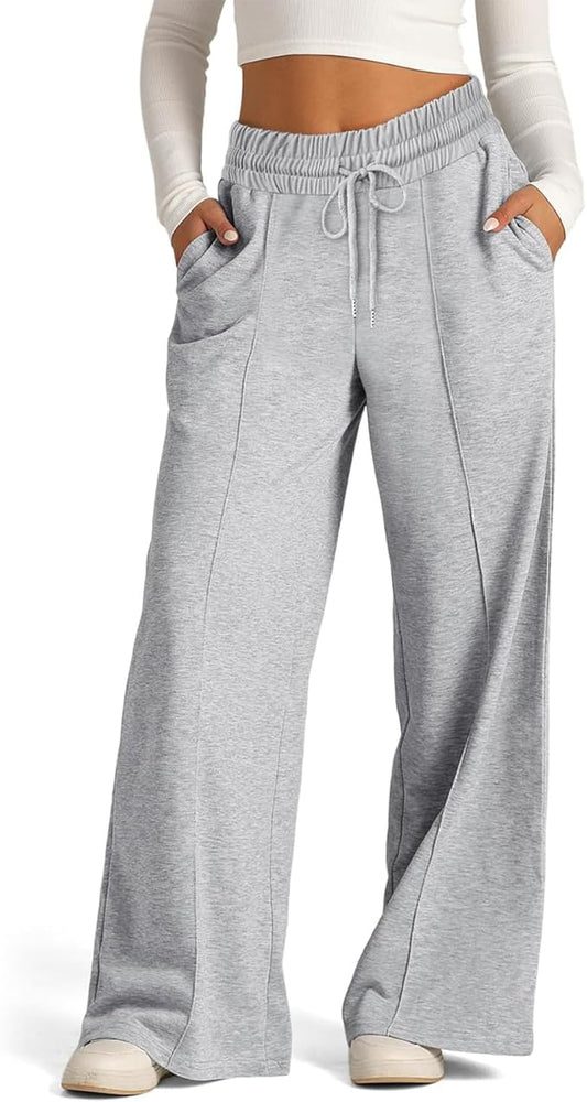 Grijze Dames Jogging Broek Met Elastische Taille en Wijde Pijpen