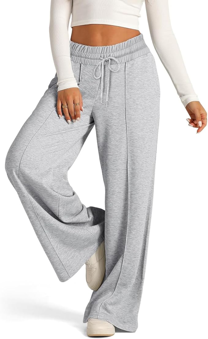 Gray Women's Jogging Pants With Elastic Waist And Wide Legs