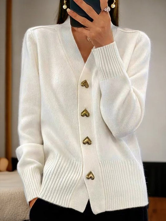 Dames Zachte Cardigan met Gouden Hart Knopen