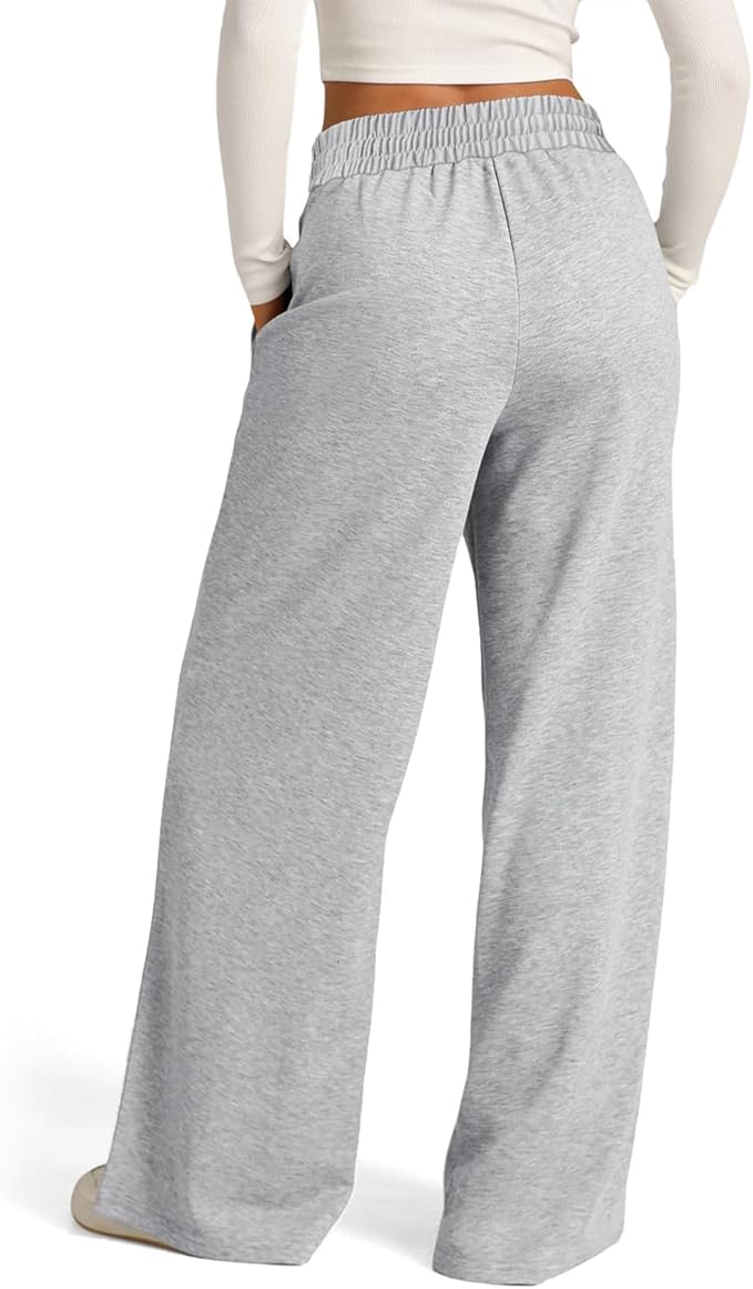Grijze Dames Jogging Broek Met Elastische Taille en Wijde Pijpen