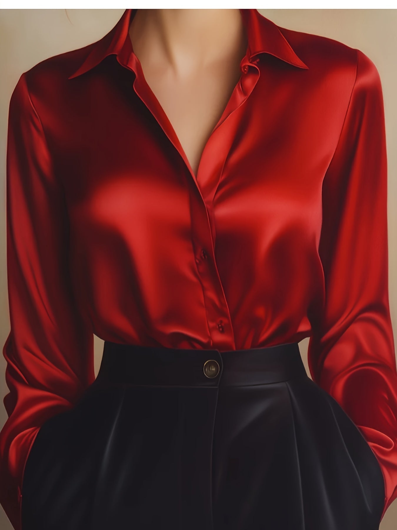 Elegante Dames Blouse met Klassieke Kraag en Lange Mouwen