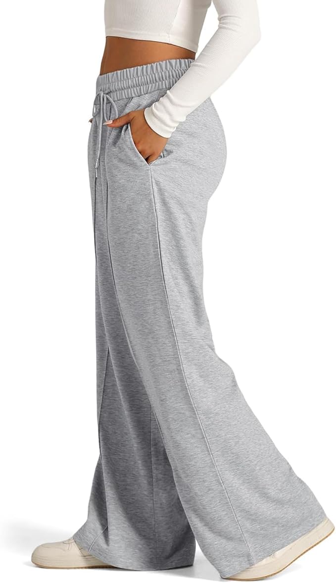 Grijze Dames Jogging Broek Met Elastische Taille en Wijde Pijpen
