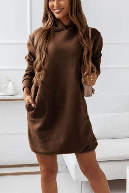 Comfortabele warme dames jurk met capuchon en zachte afwerking