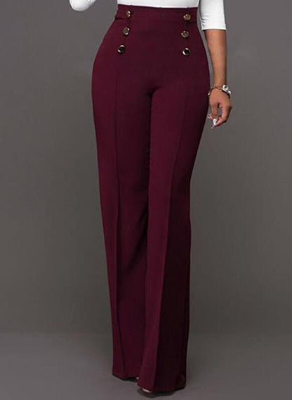 Elegante Hoge Taille Dames Broek in Bordeaux met Knopen