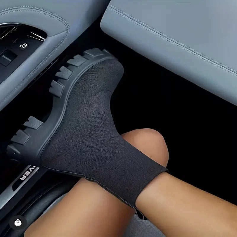 Dames Comfortabele Enkellaarsjes met Ribstructuur en Chunky Zool